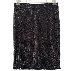 NEW Cable & Gauge Black Weekend‎ Midi Pencil Straight Skirt Sequined Stretch